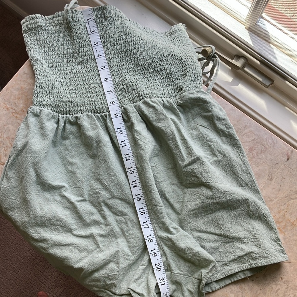 Molly Green Smocked Romper with Tie Straps & Pockets (Large) - Picture 8 of 8